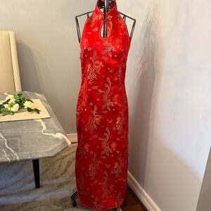 Elegant Red Halter Neck Dress